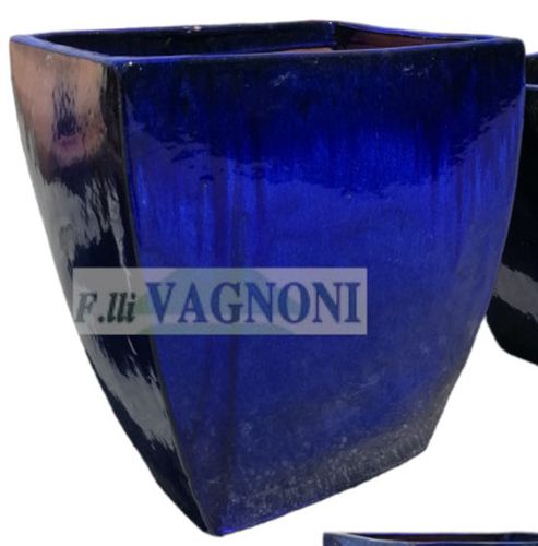 N° 2 VASI QUADRATI CM.39X39 IN TERRACOTTA SMALTATA BLU' COB